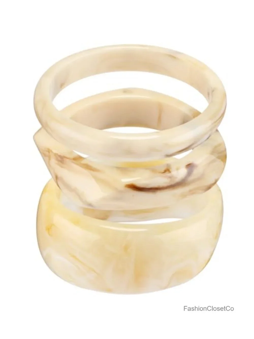 3 Piece Acrylic Resin Bangle Set - Chunky Geometric Cuff Bracelets